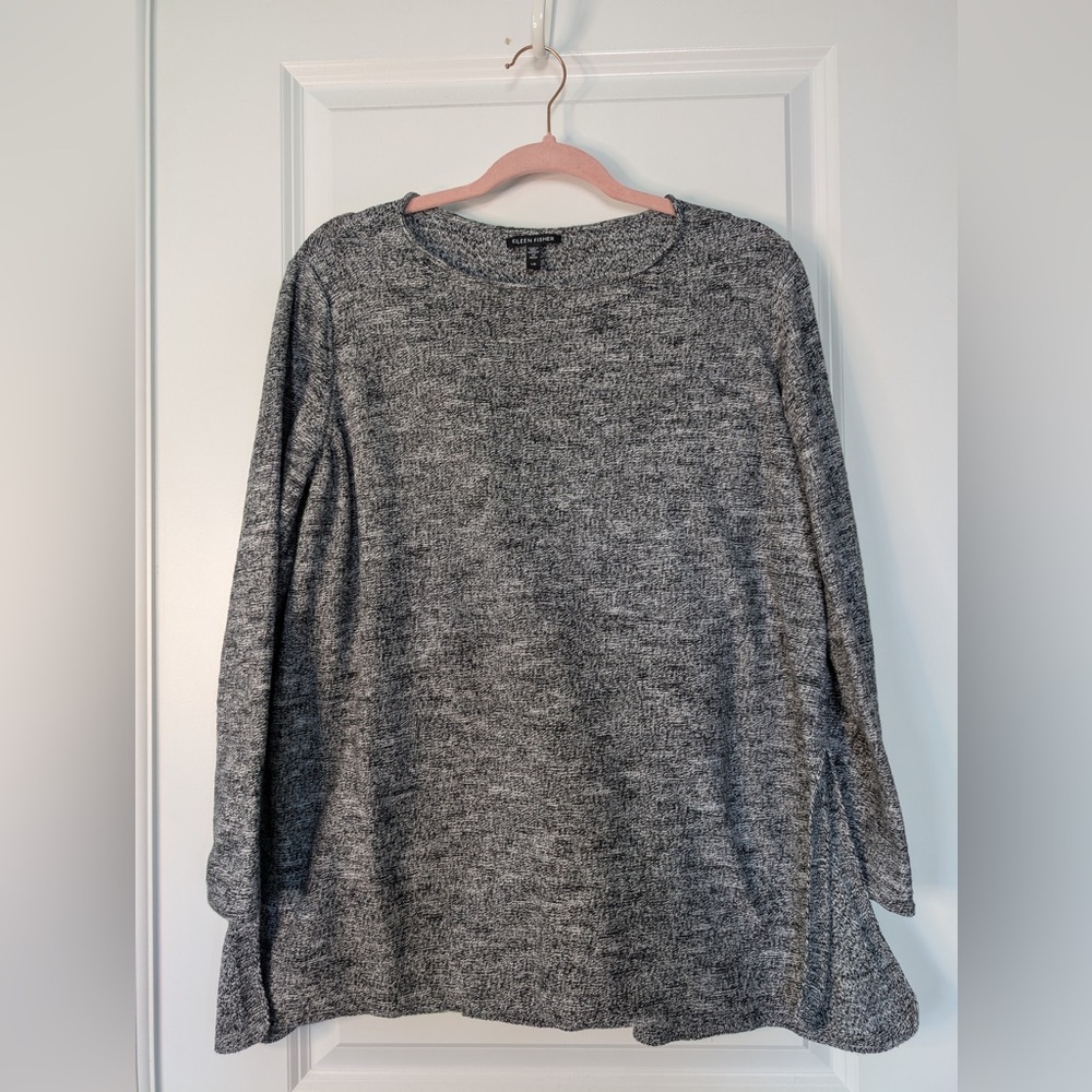 Eileen Fisher Women’s Oversized Organic Cotton Tunic Top Marled Black White Lg